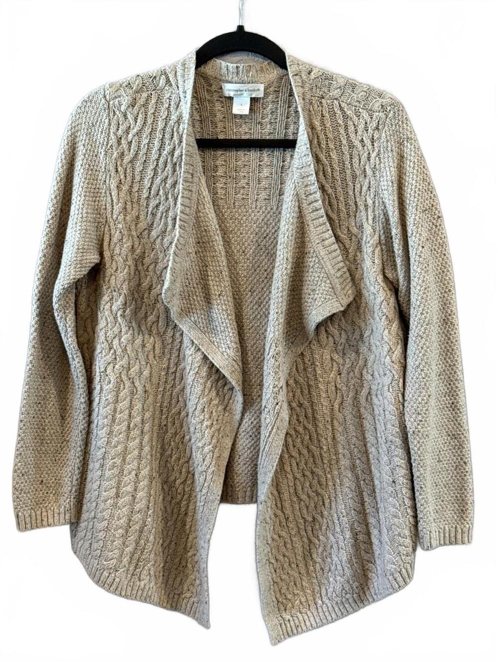 Christopher & Banks Beige Cable Knit Open Front Cardigan Sweater Size S
